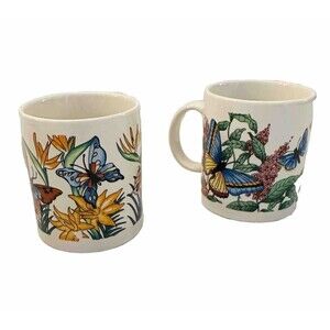 Vintage Butterfly Coffee Cups Mugs Set Of 2 Soring Decor Kitchen